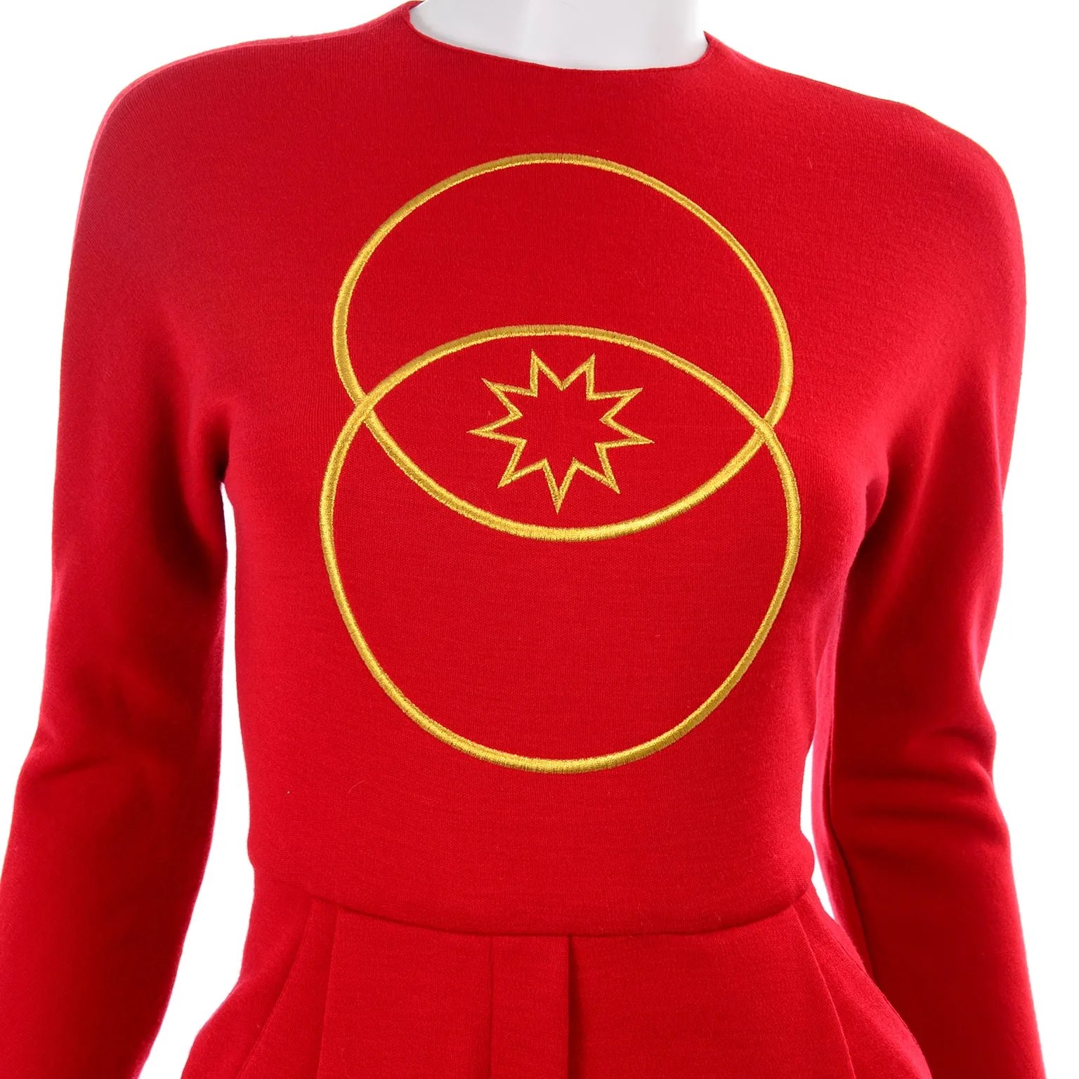 1980s Geoffrey Beene Red Jumpsuit With Gold Embroidery