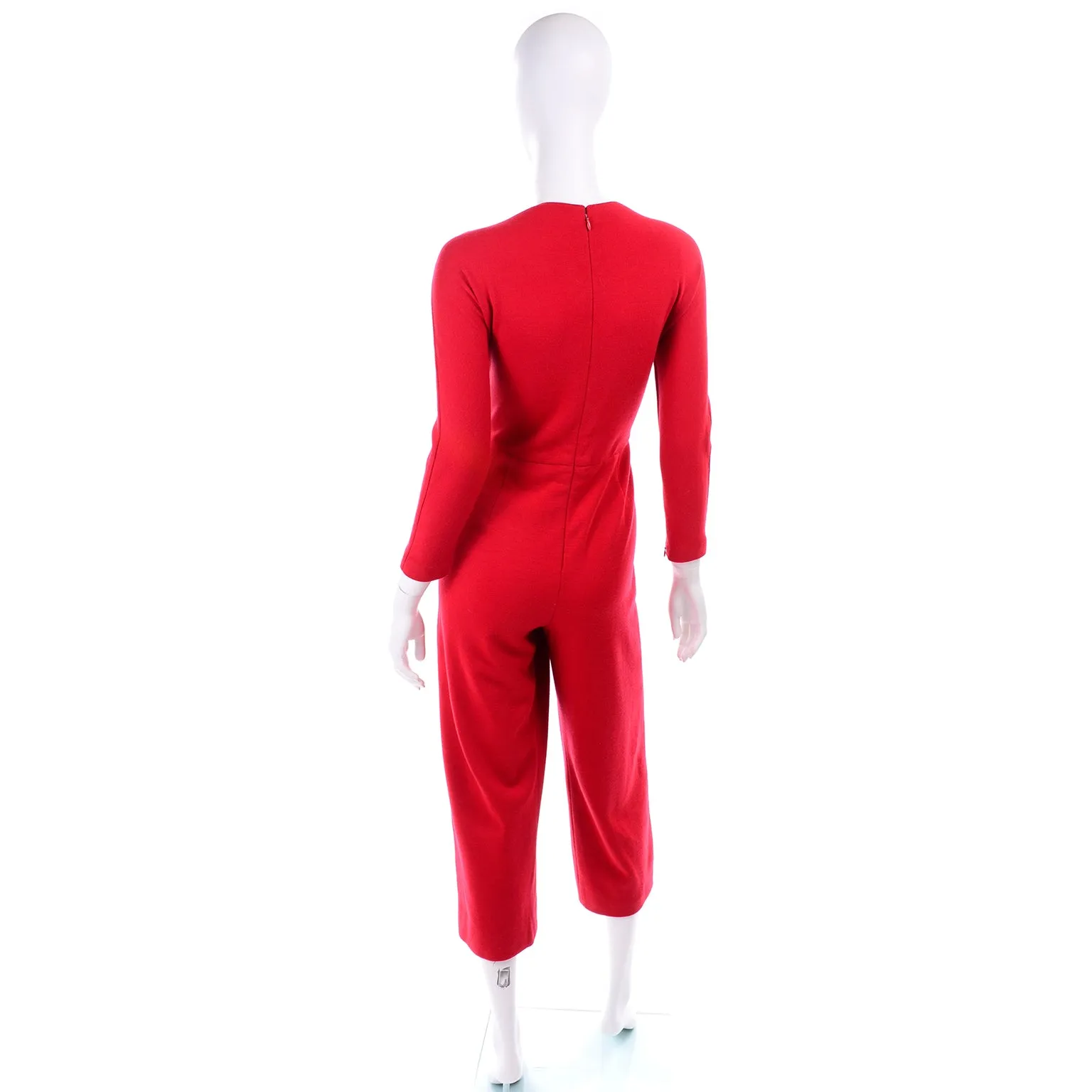 1980s Geoffrey Beene Red Jumpsuit With Gold Embroidery