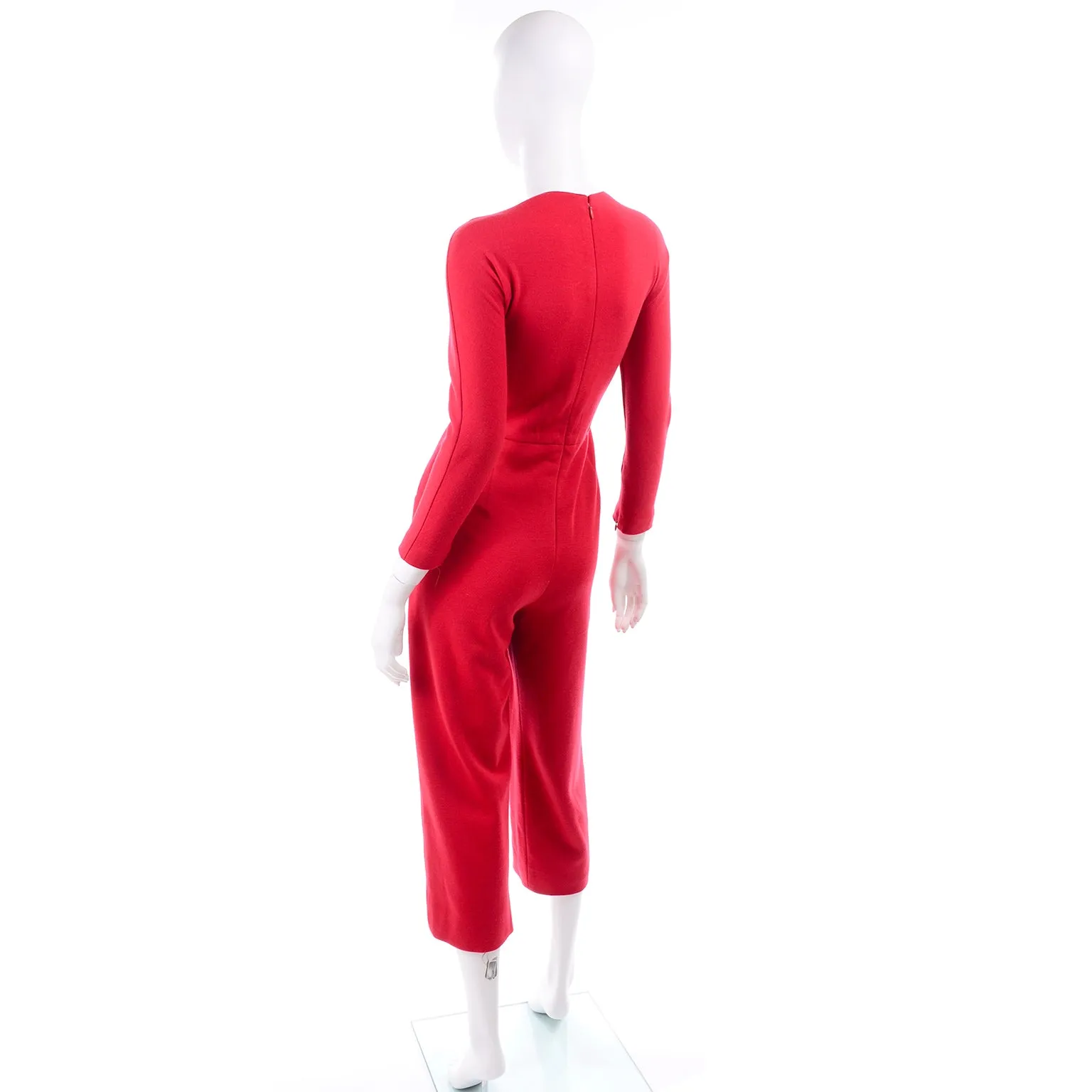 1980s Geoffrey Beene Red Jumpsuit With Gold Embroidery
