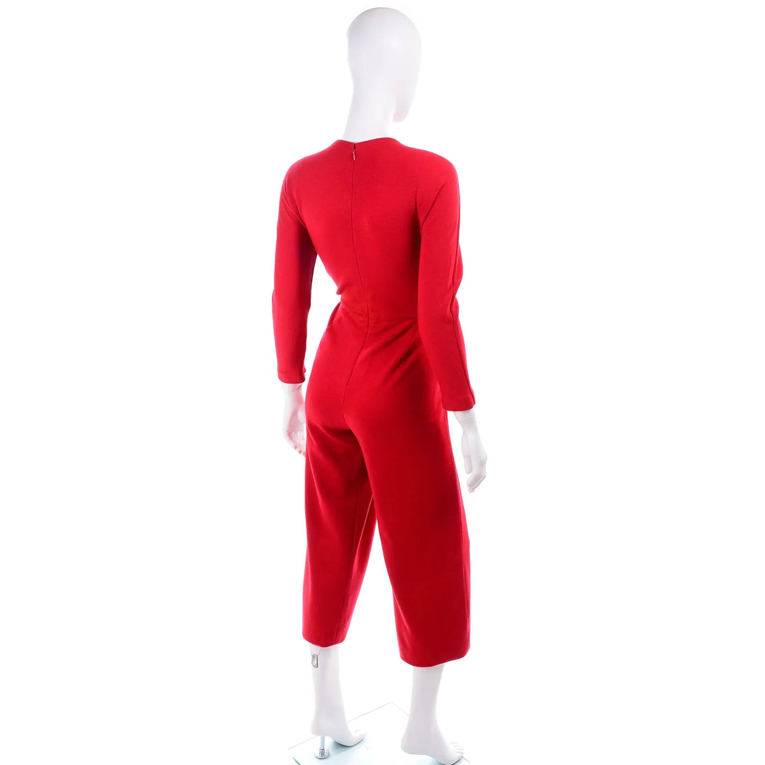 1980s Geoffrey Beene Red Jumpsuit With Gold Embroidery