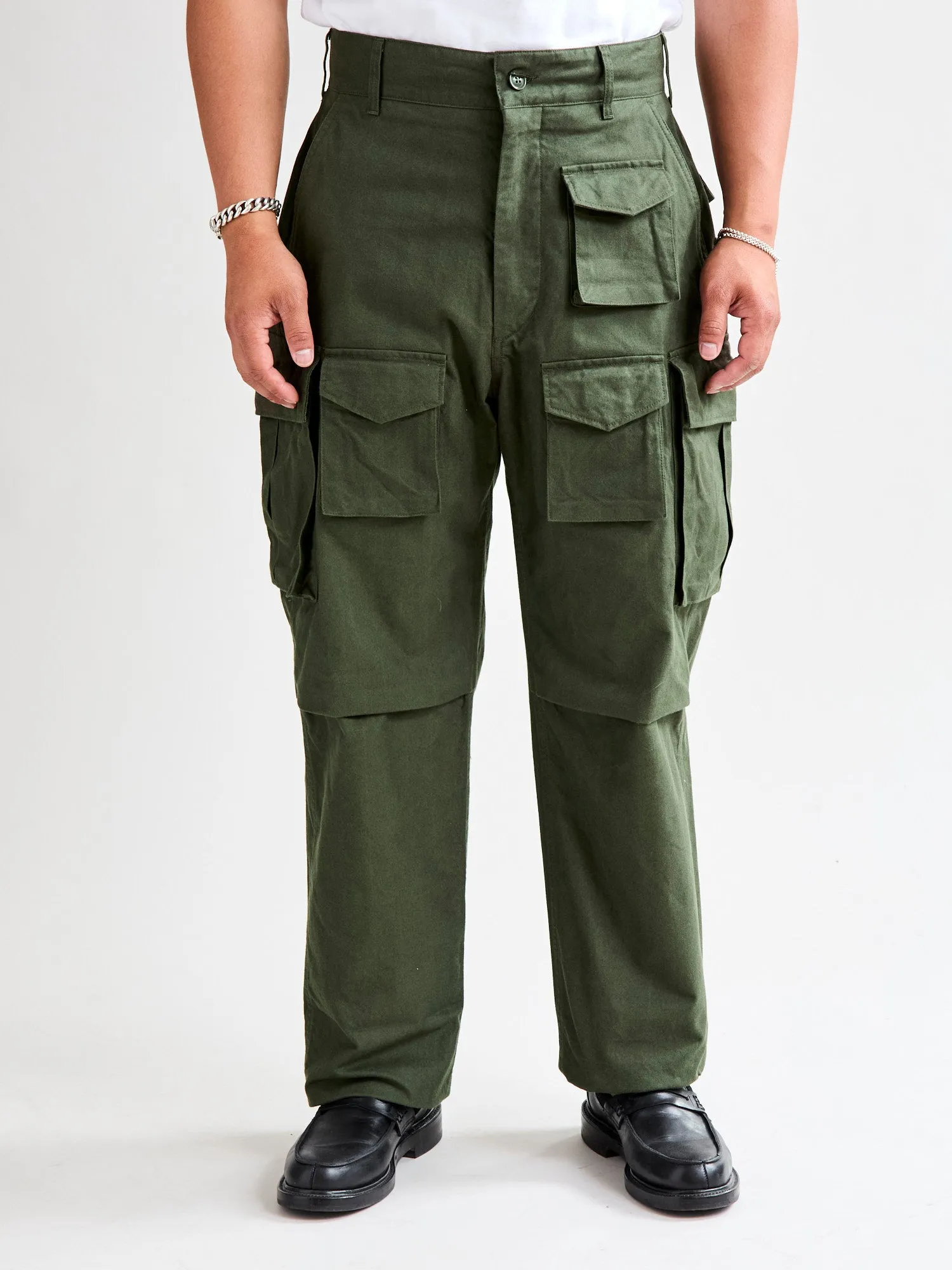 Brushed Herringbone FA Flight Cargo Pants in Olive