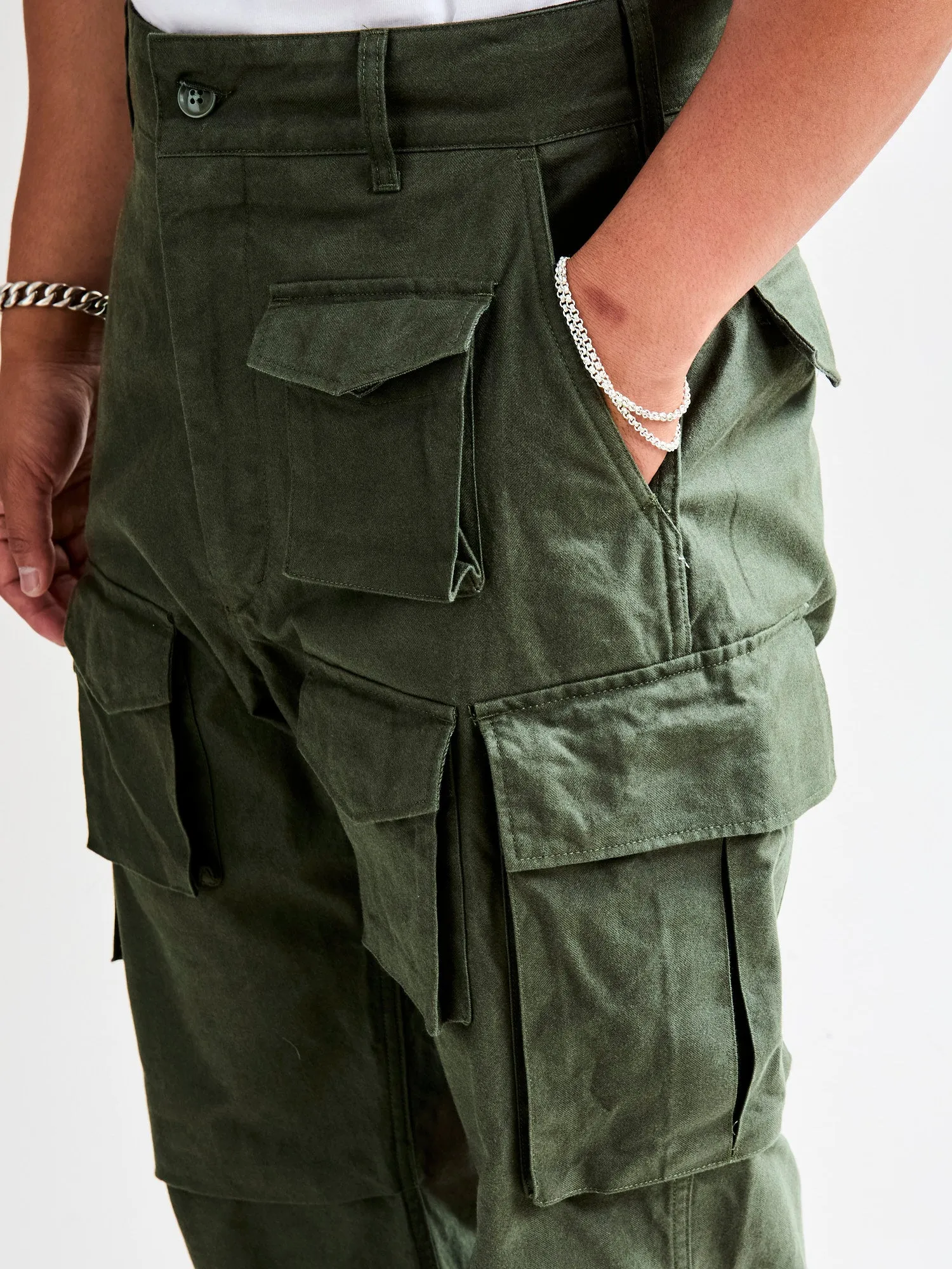 Brushed Herringbone FA Flight Cargo Pants in Olive