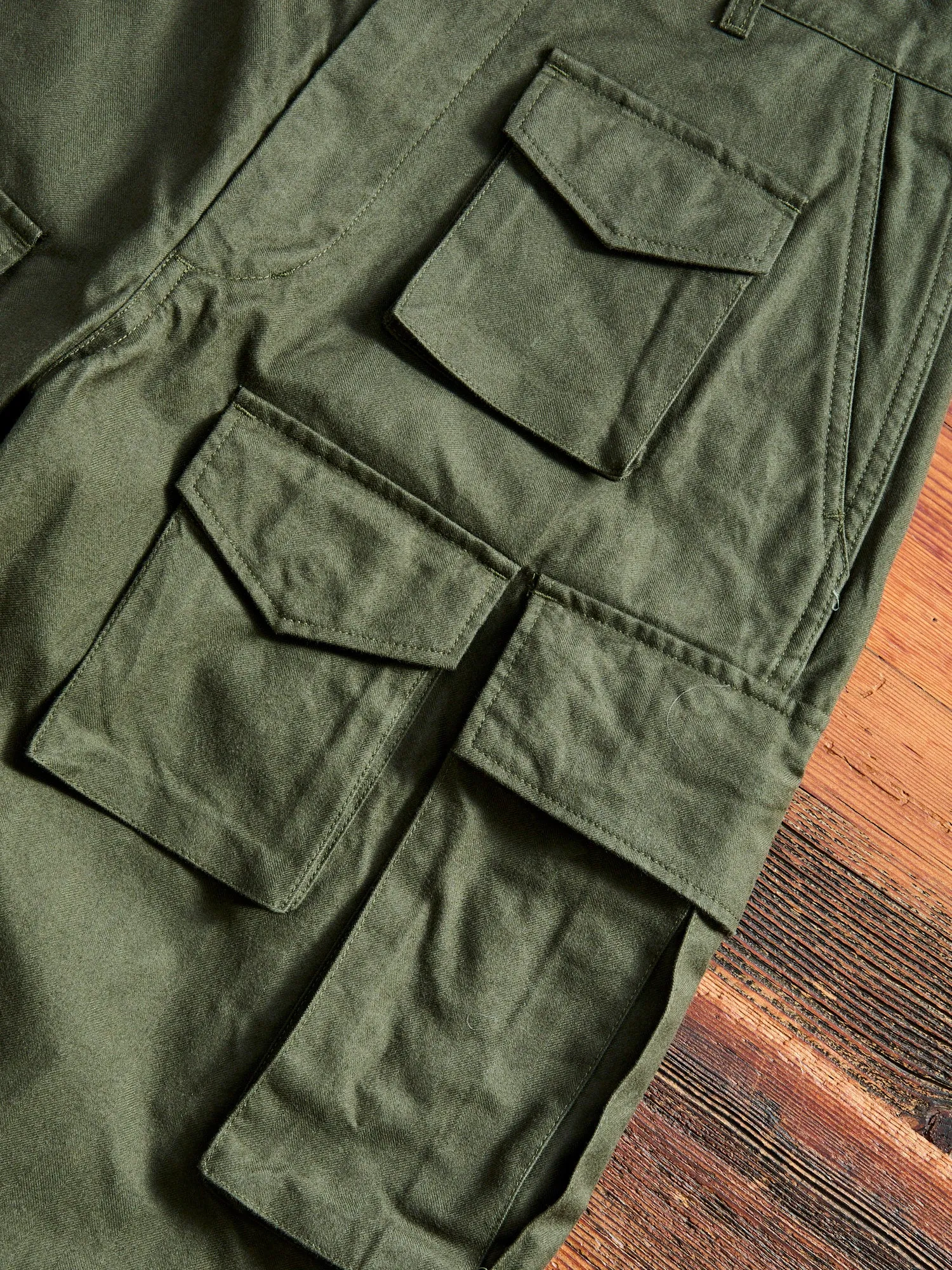 Brushed Herringbone FA Flight Cargo Pants in Olive