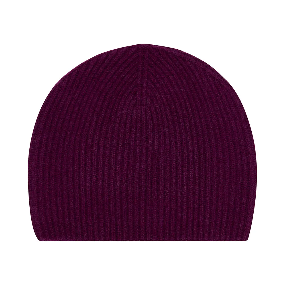 Cashmere Rib Beanie in Beetroot