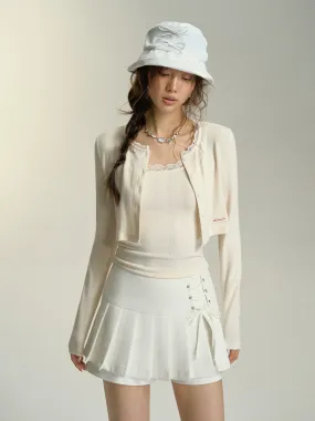 (Final Sale) Lace Trim Cropped Cardigan & Tank Top Set