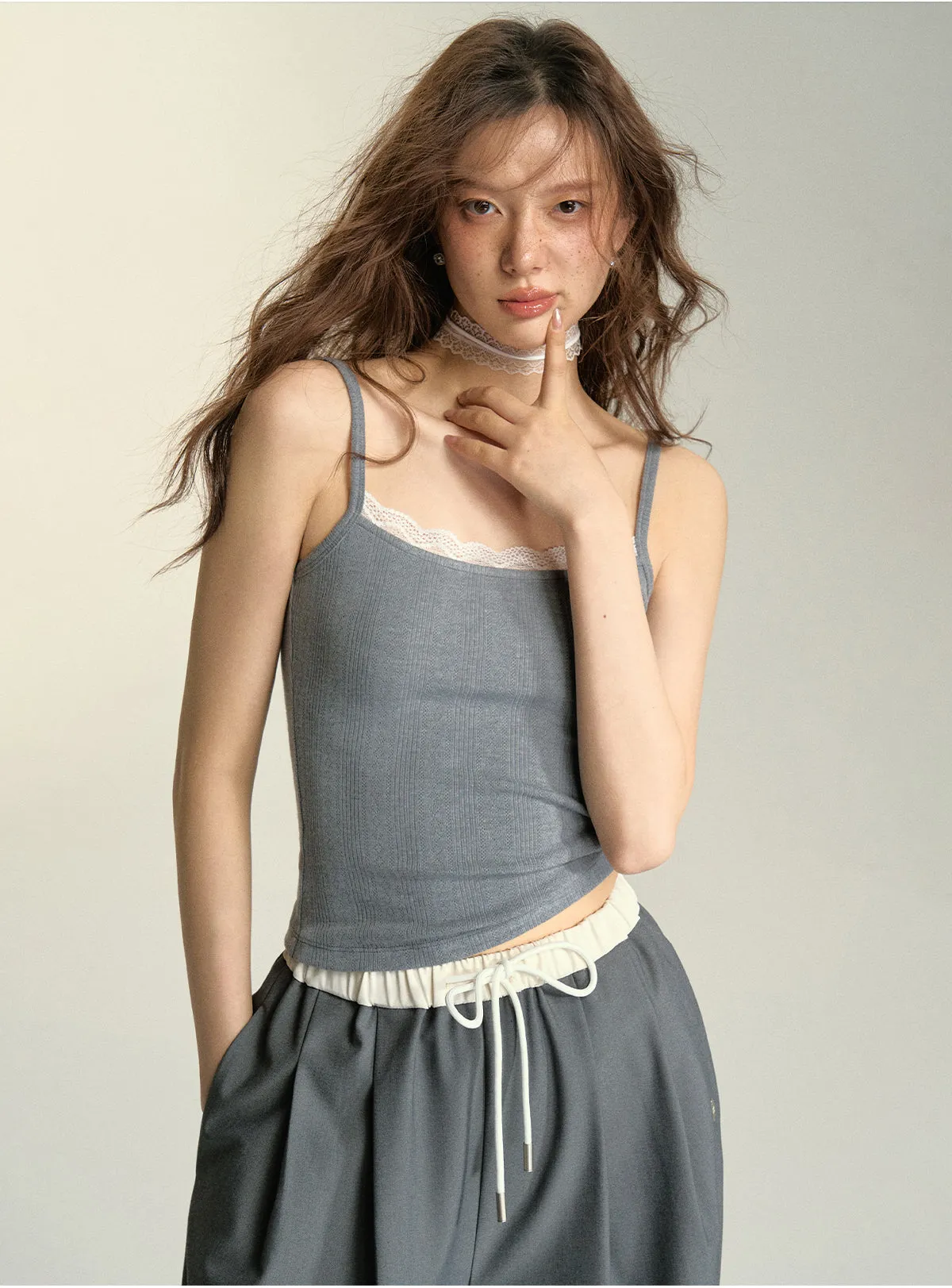 (Final Sale) Lace Trim Cropped Cardigan & Tank Top Set