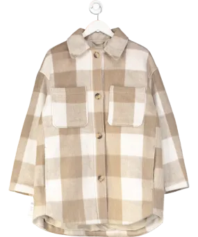 H&M Beige Oversized Checked Long Shacket UK M