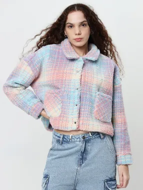 Nuon Multicolour Checkered Fleece Jacket