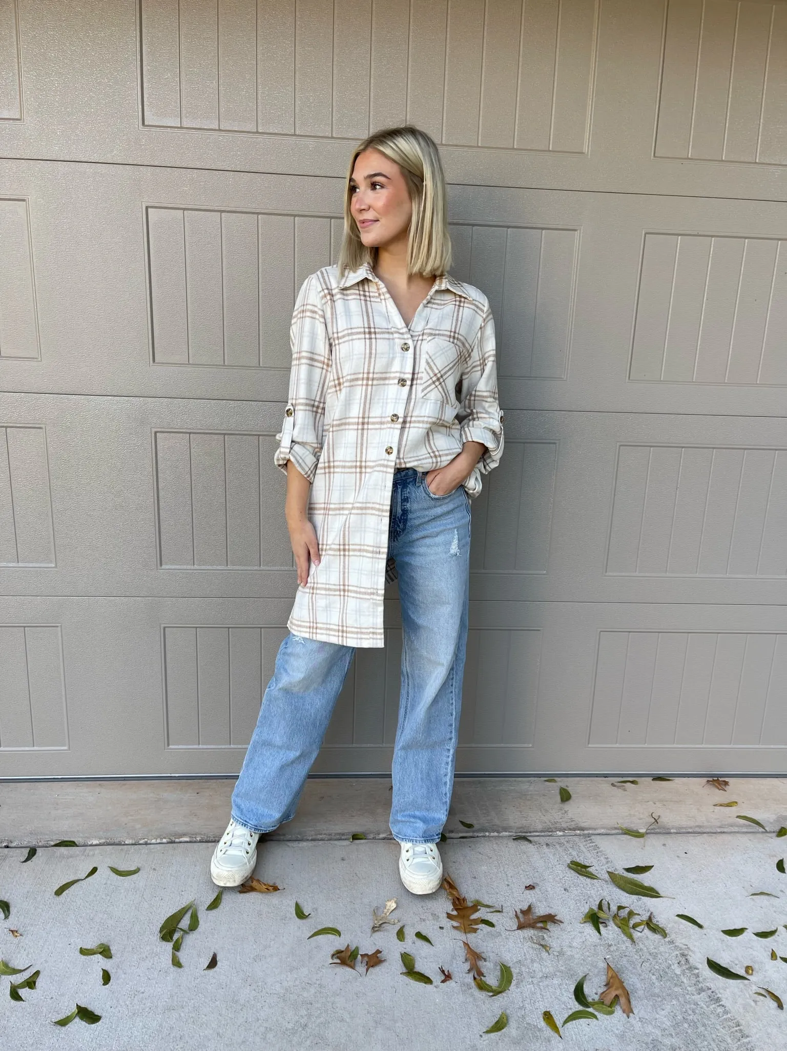 Plaid Button Up Shacket Dress