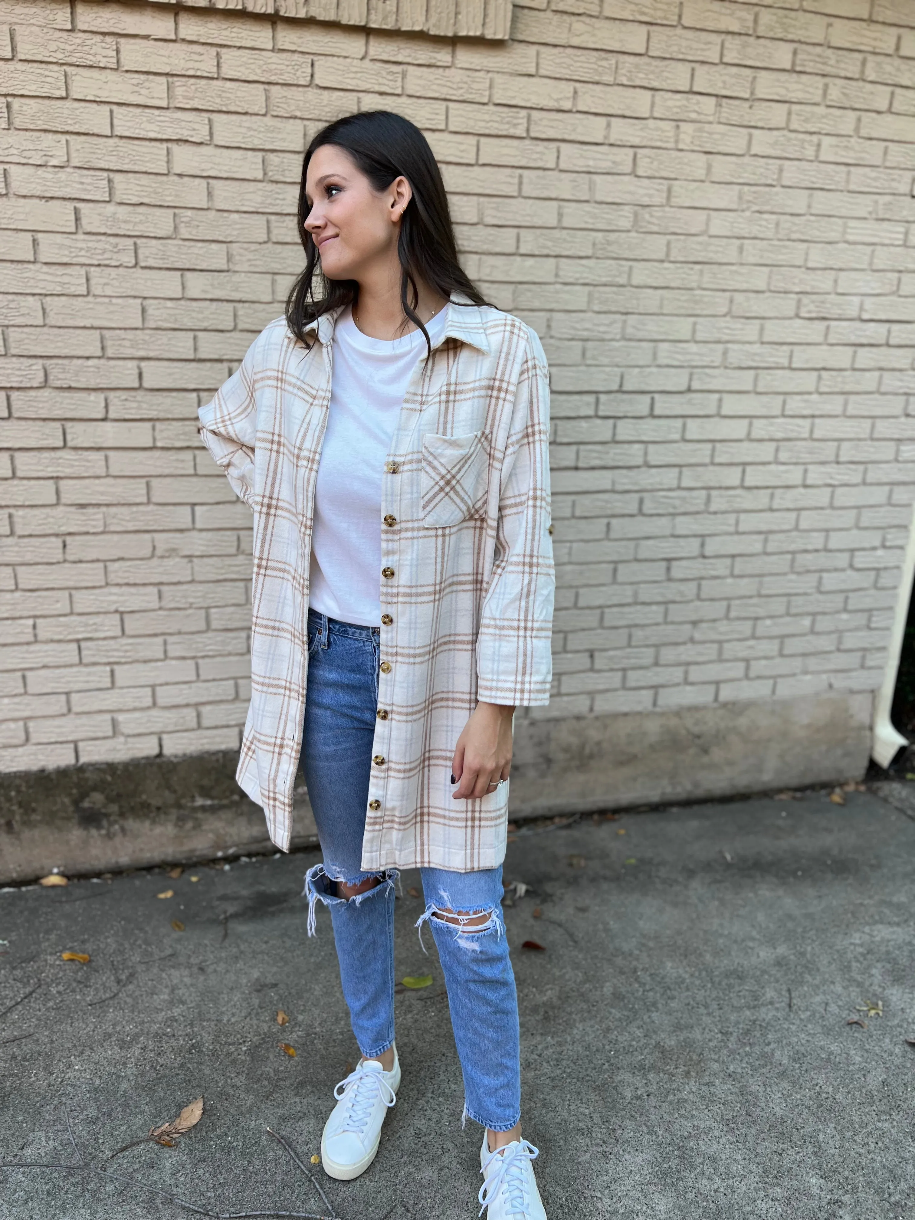 Plaid Button Up Shacket Dress