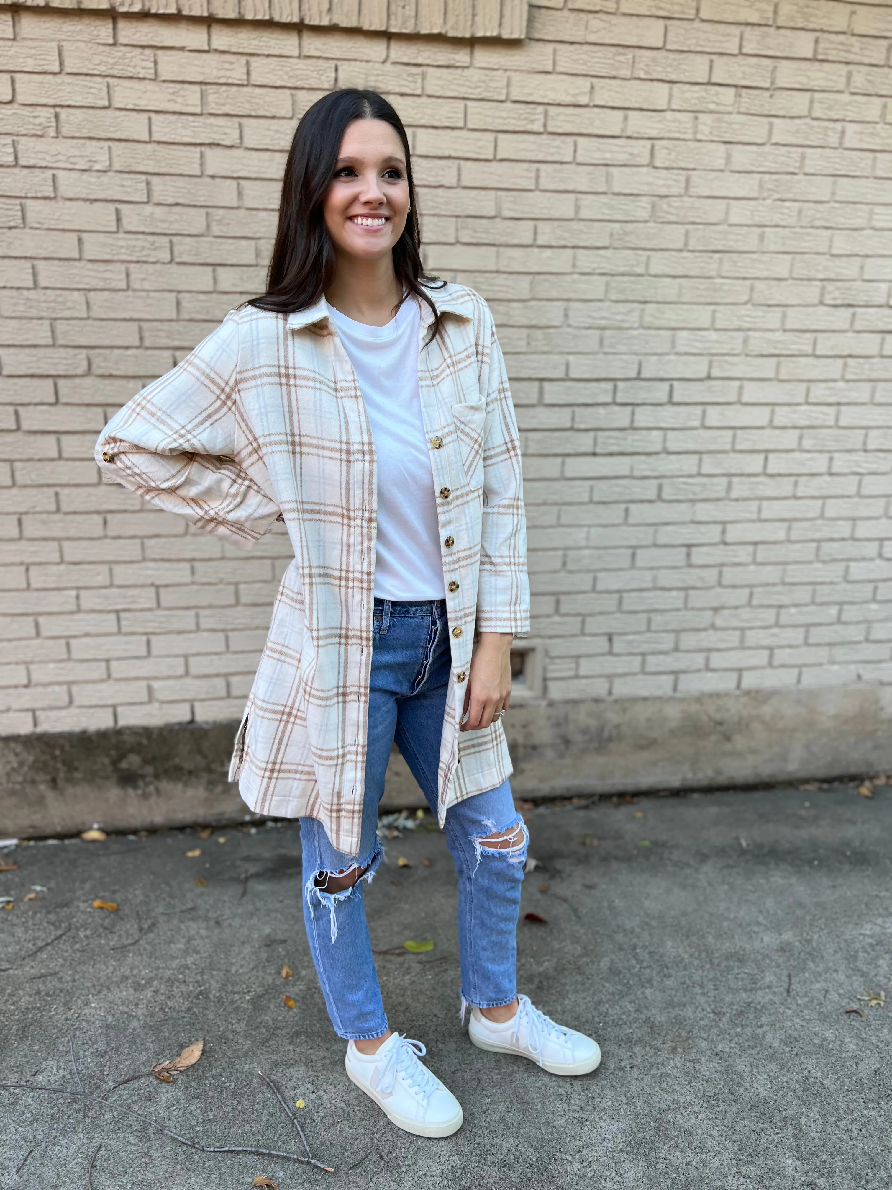 Plaid Button Up Shacket Dress