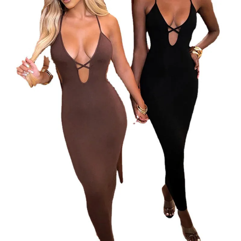 Summer Tight Suspender Lace up Sexy Sheath Backless Dress