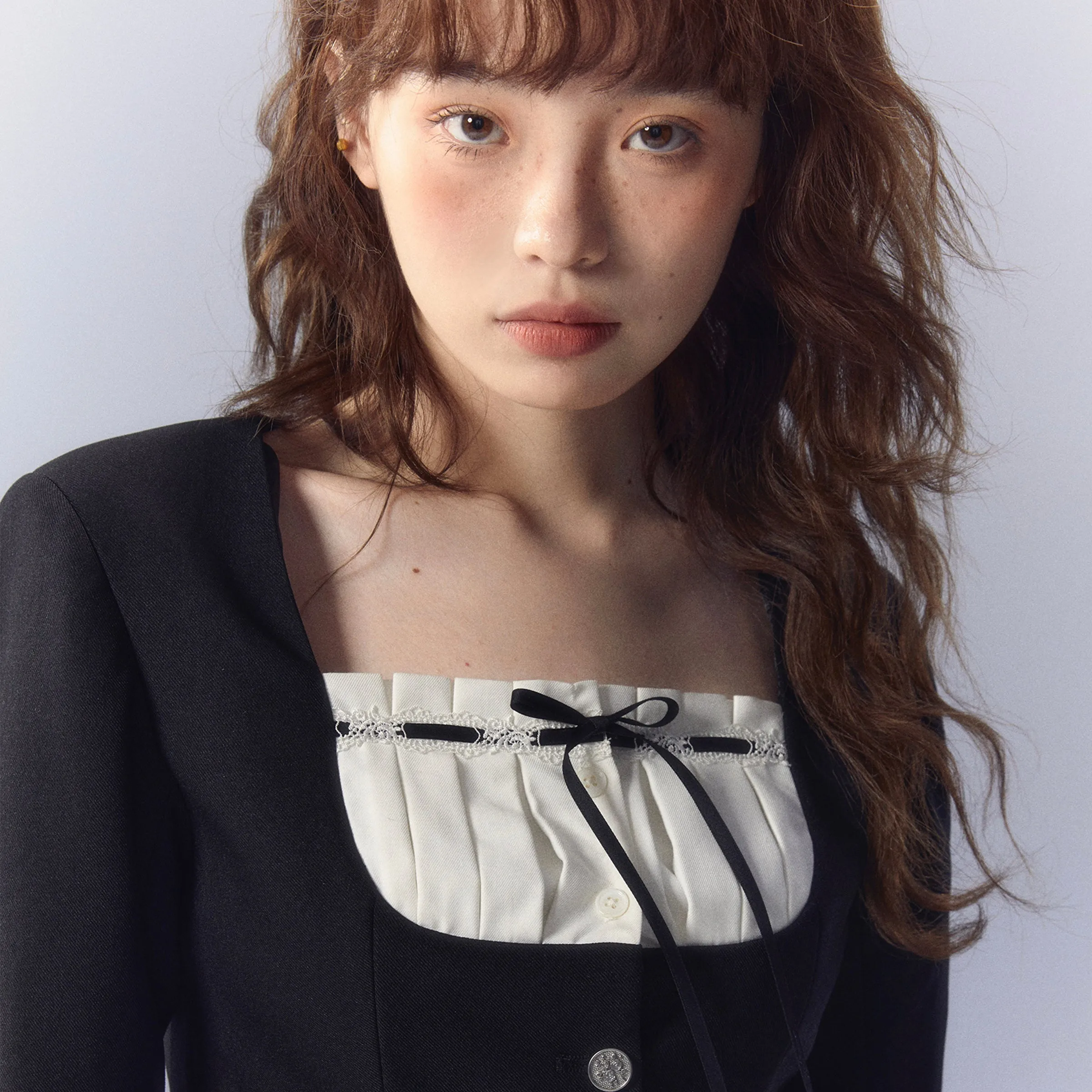 White Square-neck Cardigan & Skirt Set
