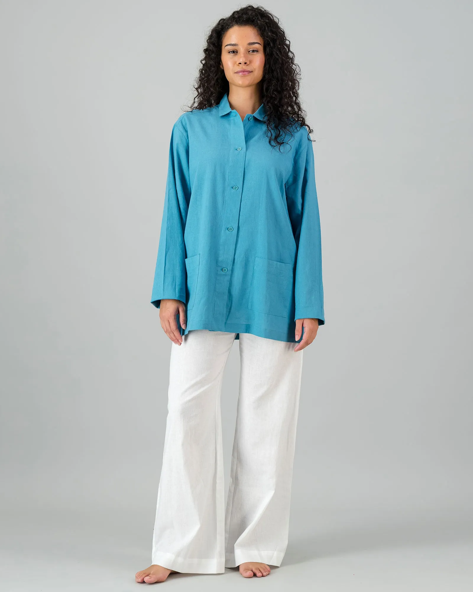 Womens Linen Shacket - Teal