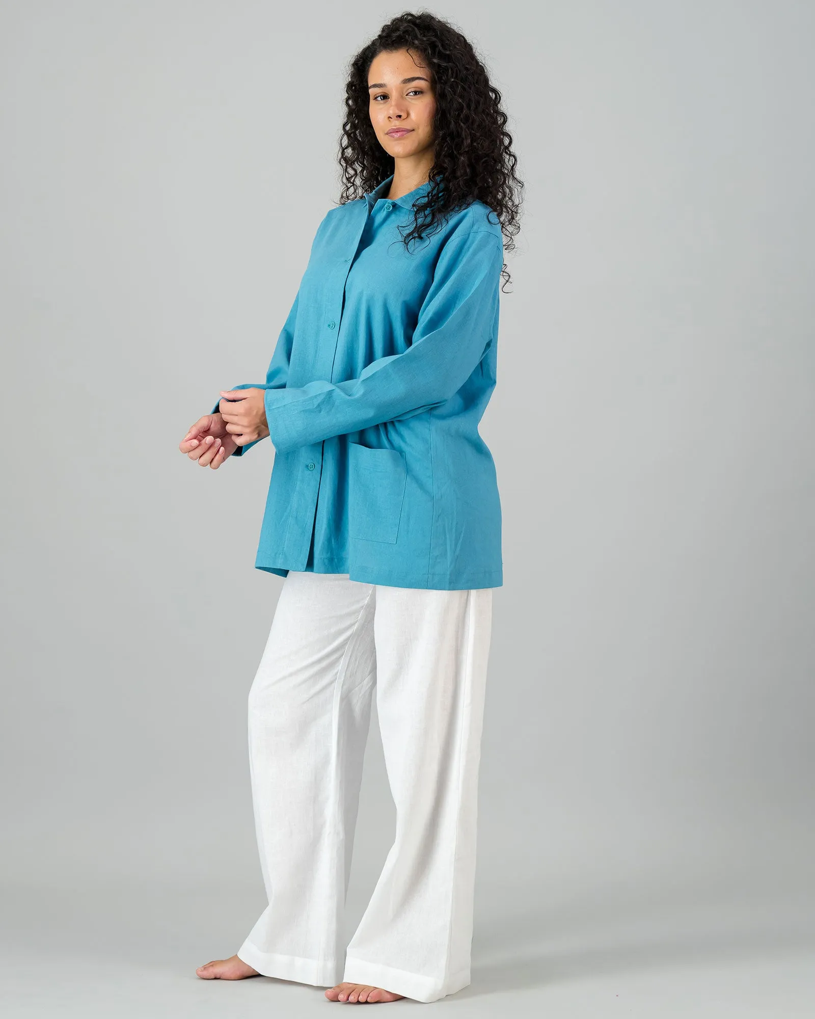 Womens Linen Shacket - Teal