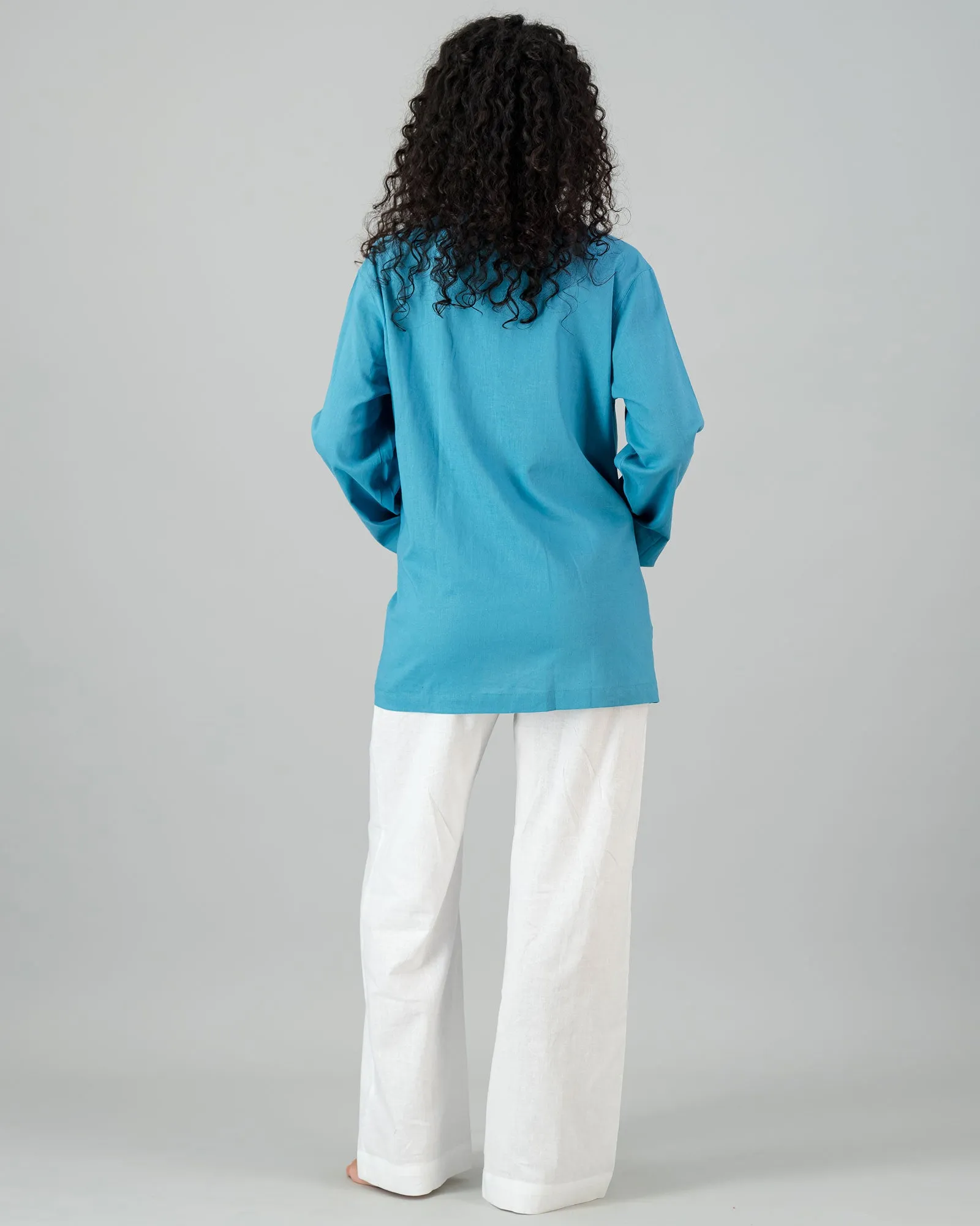 Womens Linen Shacket - Teal